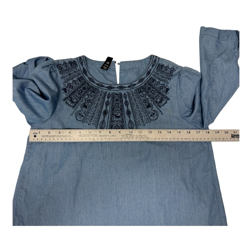 Sacred Threads Blue Denim Embroidered Boho Peasant Blouse Top S/M - Picture 8 of 9